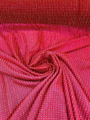 Power Mesh Rhinestone Fabric - Red - 4 Way Stretch Power Mesh Fabric Crystal Stones By Yard