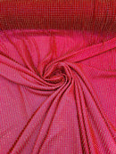 Power Mesh Rhinestone Fabric - Red - 4 Way Stretch Power Mesh Fabric Crystal Stones By Yard