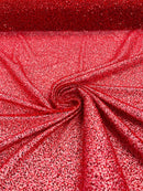 3D Beaded Lace Fabric - Red - Heavy Embroidery Handmade Lace, Beaded Fabric By Yard