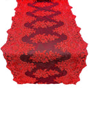 21" Floral Lace Metallic Design Table Runner - Red - Floral Runner for Event Decor Sold By The Yard
