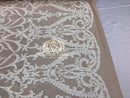 4 Way Stretch - White - Sequins Damask Design Fabric Embroidered On Mesh Sold By The Yard