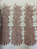 3D Beaded Peacock Feathers - Vegas Design Embroidered Sequins and Beads On a Mesh Lace Fabric - 15 Yard Roll