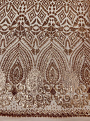 Geometric Pattern Sequins - Rose Gold - 4 Way Stretch Colorful Shine Designer Sequins By Yard