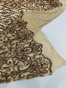 Damask Decor Sequins - Rose Gold - 4 Way Stretch Design High Quality Fabric By Yard