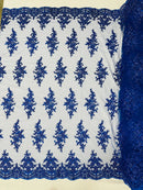 Beaded Shiny Floral Cluster - Royal Blue - Embroidered Luxury Floral Design by Yard