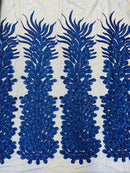 3D Beaded Peacock Feathers - Vegas Design Embroidered Sequins and Beads On a Mesh Lace Fabric - 15 Yard Roll
