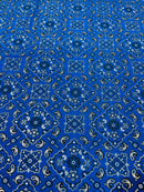 Bandana Print Fabrics - Royal Blue - Lycra Spandex Bandana Fabric Sold By The Yard
