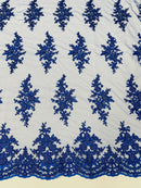 Beaded Shiny Floral Cluster - Royal Blue - Embroidered Luxury Floral Design by Yard