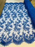 Lace Sequins Fabric - Corded Flower Embroidery Design Mesh Fabric - 25 Yard Roll