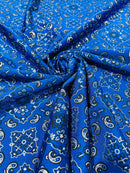 Bandana Print Fabrics - Royal Blue - Lycra Spandex Bandana Fabric Sold By The Yard