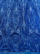 Long Wavy Pattern Sequins - Royal Blue - 4 Way Stretch Sequins Fabric Line Design By Yard