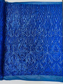 Geometric Fabric - Royal Blue - Geometric Sequins Pattern Design 4 Way Stretch Sold By Yard