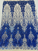 Fancy Leaf Design -  4 Way Stretch Embroidered Sequins Fabric - Pick Color - 25 Yard Roll