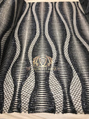 4 Way Stretch - Black - Horizontal Line Design Sequins On Stretch Mesh By The Yard