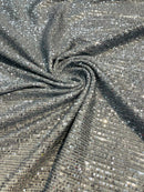 Mille Striped Stretch Sequins - Silver - 4 Way Stretch Spandex Sequins Striped Fabric By The Yard