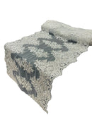 21" Floral Lace Metallic Design Table Runner - Silver - Floral Runner for Event Decor Sold By The Yard