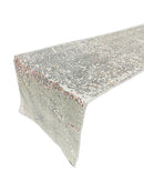 Taffeta Shiny Sequins Table Runner - Silver - 12" x 90" Sequins on Taffeta Table Runner