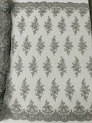 Beaded Shiny Floral Cluster - Silver - Embroidered Luxury Floral Design by Yard