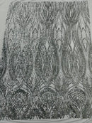 Long Wavy Pattern Sequins - Silver - 4 Way Stretch Sequins Fabric Line Design By Yard