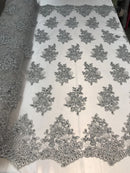 Flower Lace Fabric - Floral Clusters Embroidered Lace Mesh Fabric - 25 Yard Roll