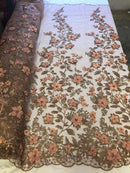 3D Pearl Floral Fabric - Floral Design Embroidered on Mesh Lace Fabric - 25 Yard Roll