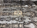 4 Way Stretch - Silver and Black - Two Tone Flower Design Sequins On Stretch Mesh By The Yard