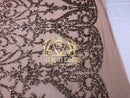 4 Way Stretch - Dusty Rose - Sequins Damask Design Fabric Embroidered On Mesh Sold By The Yard