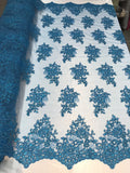 Flower Lace Fabric - Floral Clusters Embroidered Lace Mesh Fabric - 25 Yard Roll