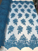 Flower Lace Fabric - Floral Clusters Embroidered Lace Mesh Fabric - 25 Yard Roll