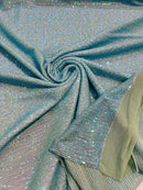 Mille Striped Stretch Sequins - Turquoise - 4 Way Stretch Spandex Sequins Striped Fabric By The Yard