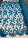 Lace Sequins Fabric - Corded Flower Embroidery Design Mesh Fabric - 25 Yard Roll