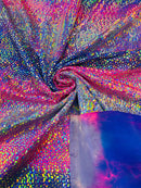 Dragon Scales Foil Fabric - Tie Dye Fuchsia / Purple - Iridescent Dragon Design on Spandex Fabric