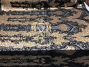 4 Way Stretch - Black and Gold - Two Tone Flower Design Sequins On Stretch Mesh Sold By The Yard