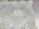 Beaded -Ivory- Fancy Flower Design Sequins Fabric with Beads Sold By The Yard