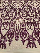 Two Tone Sequins - Magenta / Nude - 4 Way Stretch Fancy Design Mesh Fabric Sold By The Yard
