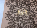 4 Way Stretch - Dusty Rose - Sequins Damask Design Fabric Embroidered On Mesh Sold By The Yard