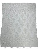 Beaded Flower Cluster Fabric - White - Embroidered Beaded Fancy Border Floral Fabric Sold By Yard