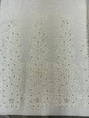 3D Beaded Peacock Feathers - White - Vegas Design Embroidered Sequins and Beads On a Mesh Lace Fabric (Choose The Panels)