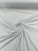 Power Mesh Polyester Rhinestone Fabric - White - 4 Way Stretch Power Mesh Fabric Crystal Stones By Yard