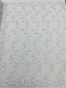 3D Lace Flower Fabric - White - Embroidered Sequins and 3D Floral Patterns on Lace By Yard