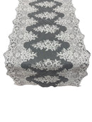 21" Floral Lace Metallic Design Table Runner - White - Floral Runner for Event Decor Sold By The Yard