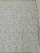 Geometric Fabric - White - Geometric Sequins Pattern Design 4 Way Stretch Sold By Yard
