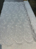 Lace Sequins Fabric - Corded Flower Embroidery Design Mesh Fabric - 25 Yard Roll