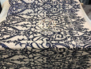 Two Tone Sequins - Navy / Nude - 4 Way Stretch Fancy Design Mesh Fabric Sold By The Yard