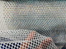 Iridescent Rhinestones Fabric On Stretch Net Fabric, Fish Net with Crystal Stones by yard