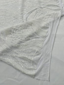 Long Wavy Pattern Sequins - White Iridescent - 4 Way Stretch Sequins Fabric Line Design By Yard