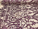 Two Tone Sequins - Magenta / Nude - 4 Way Stretch Fancy Design Mesh Fabric Sold By The Yard