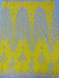 Fancy Leaf Design -  4 Way Stretch Embroidered Sequins Fabric - Pick Color - 25 Yard Roll