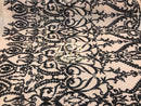 Two Tone Sequins - Nude / Black - 4 Way Stretch Fancy Sequins Design Mesh Fabric Sold By The Yard