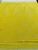 Yellow Sequins Fabric on a Mesh, GEOMETRIC Design 4 way Stretch By The Yard